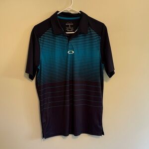 Oakley Men's Teal and Black Striped Polo Shirt